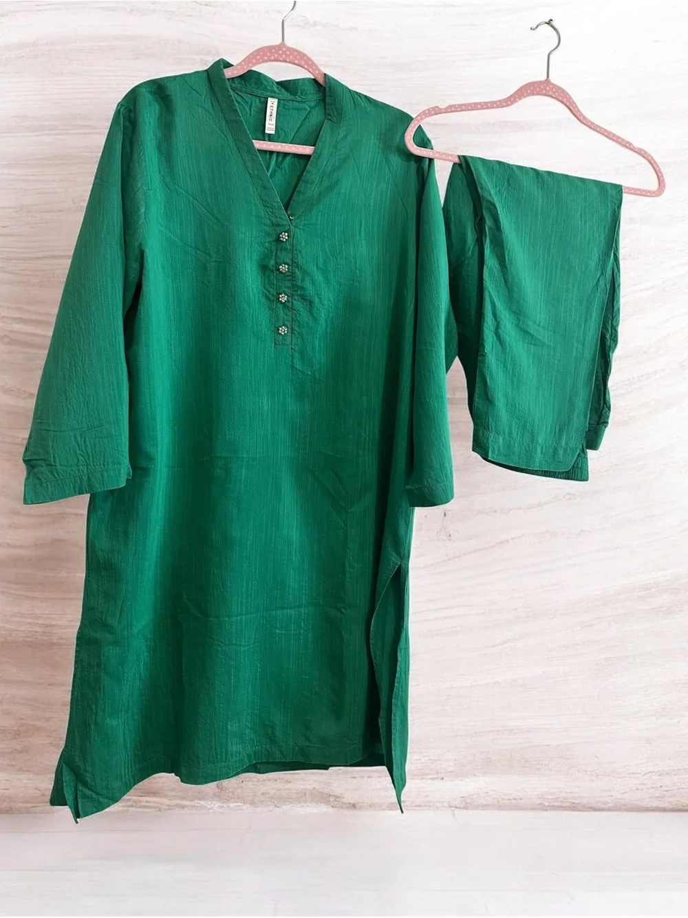 Green Tunic Set with Embellished Buttons